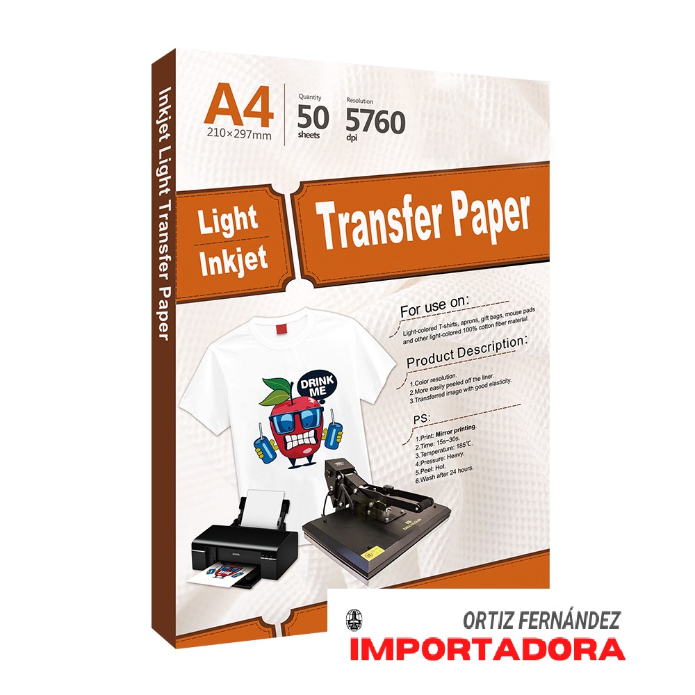 Papel transfer para telas claras formato A4 - JPDigital